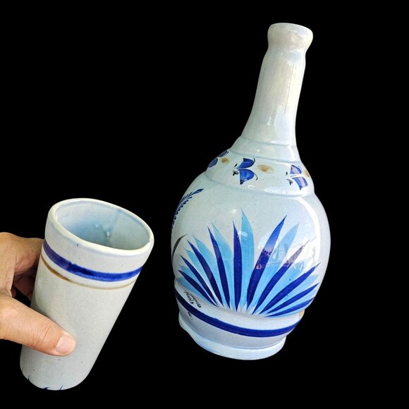 Signed Tonala Mexico GC Pottery Jug Mug Set Vintage Ceramic Hand Painted Blue - Picture 4 of 15